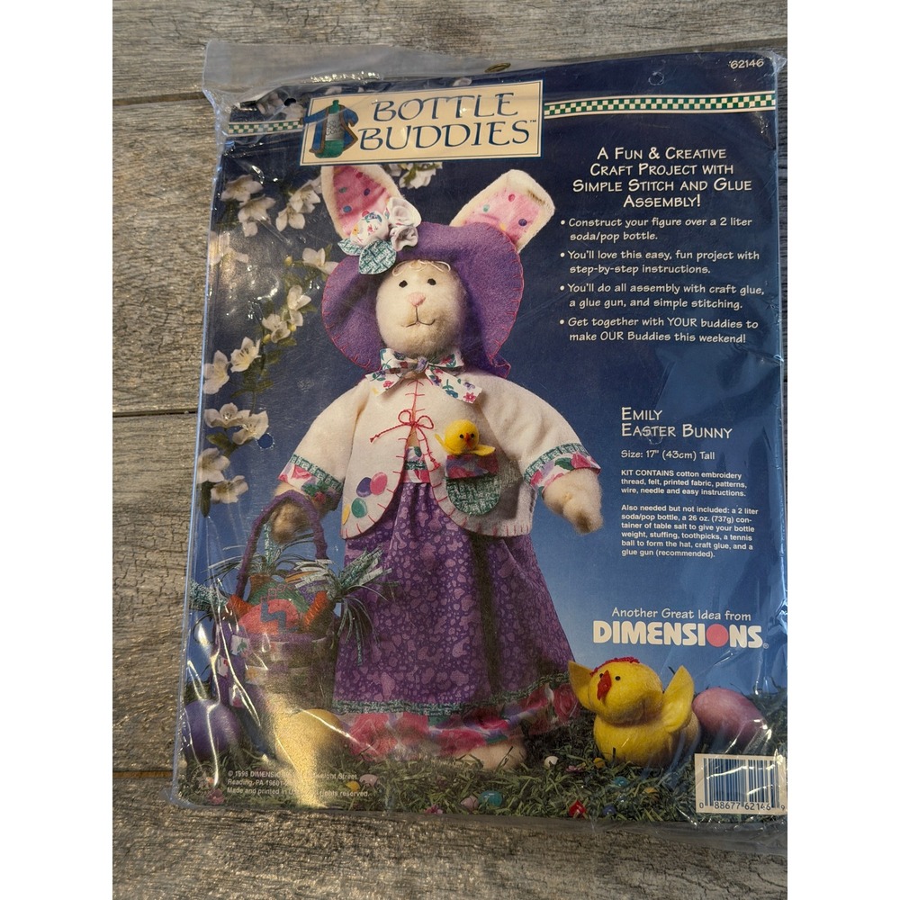 Dimensions Bottle Buddies 17" New Emily Easter Bunny Craft Kit 62146 Vintage 90s